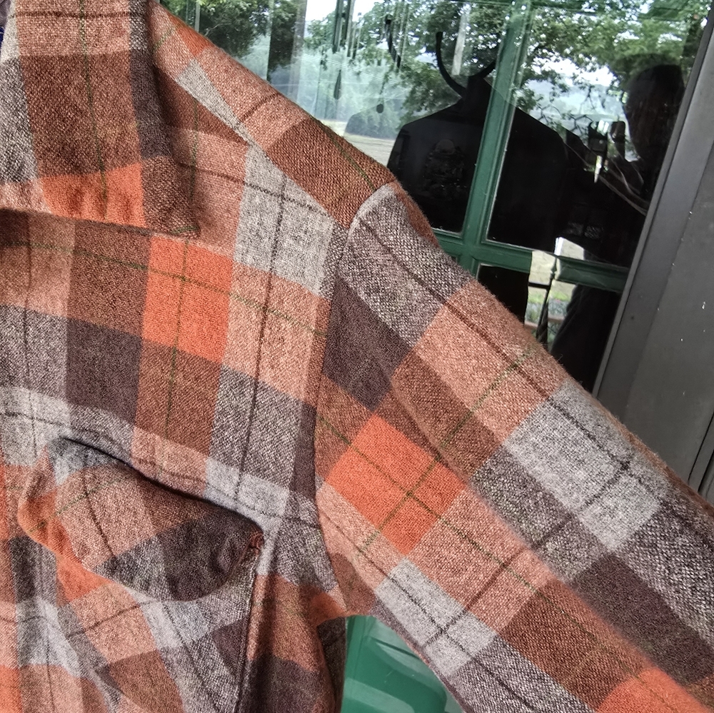 Pendleton Orange and Brown Plaid Button-Up Shirt, Medium - Picture 8 of 10